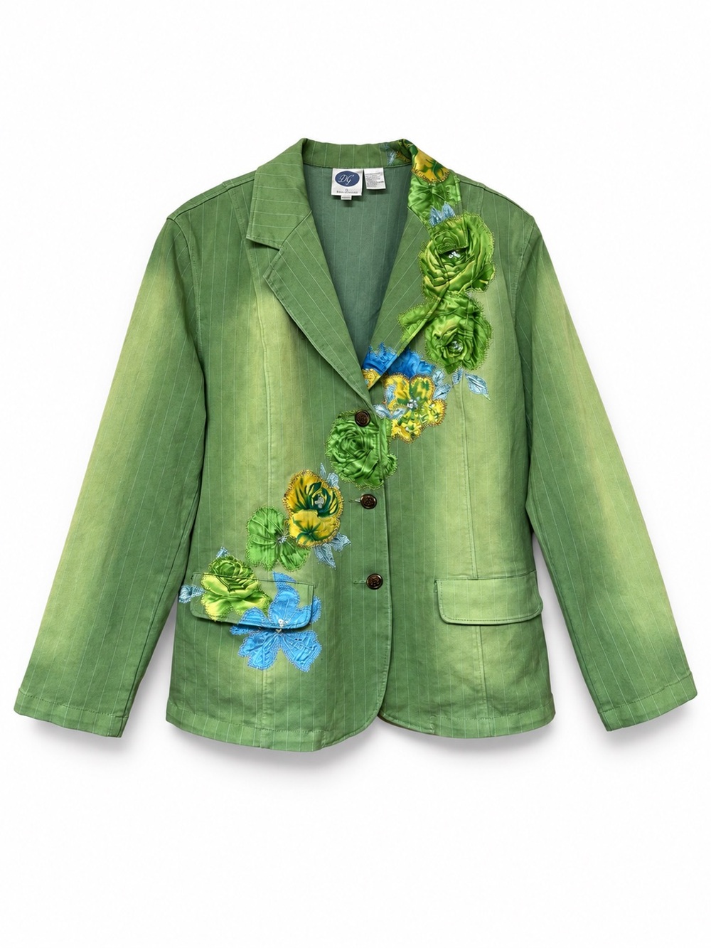 DG2 by Diane Gilman Green Floral Appliqué Statement Maximalist Artsy Blazer 1X